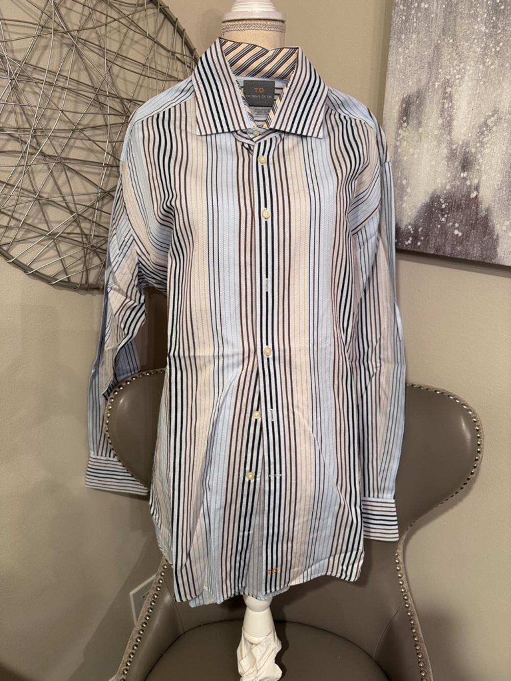 Mens Multi-Stripe Button-Up Shirt - Size Large